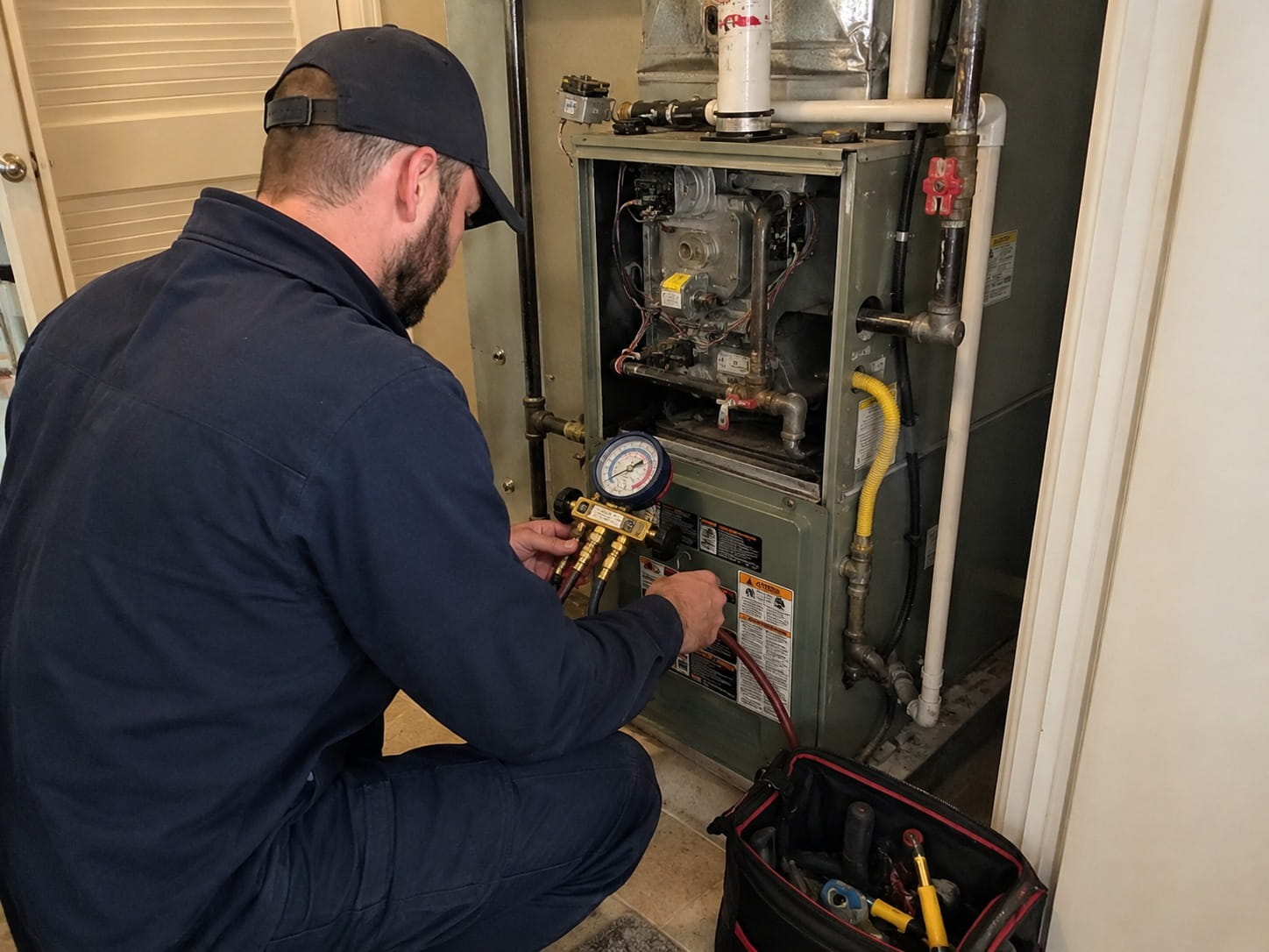 Industrial gas fitting and copper pipe installation
